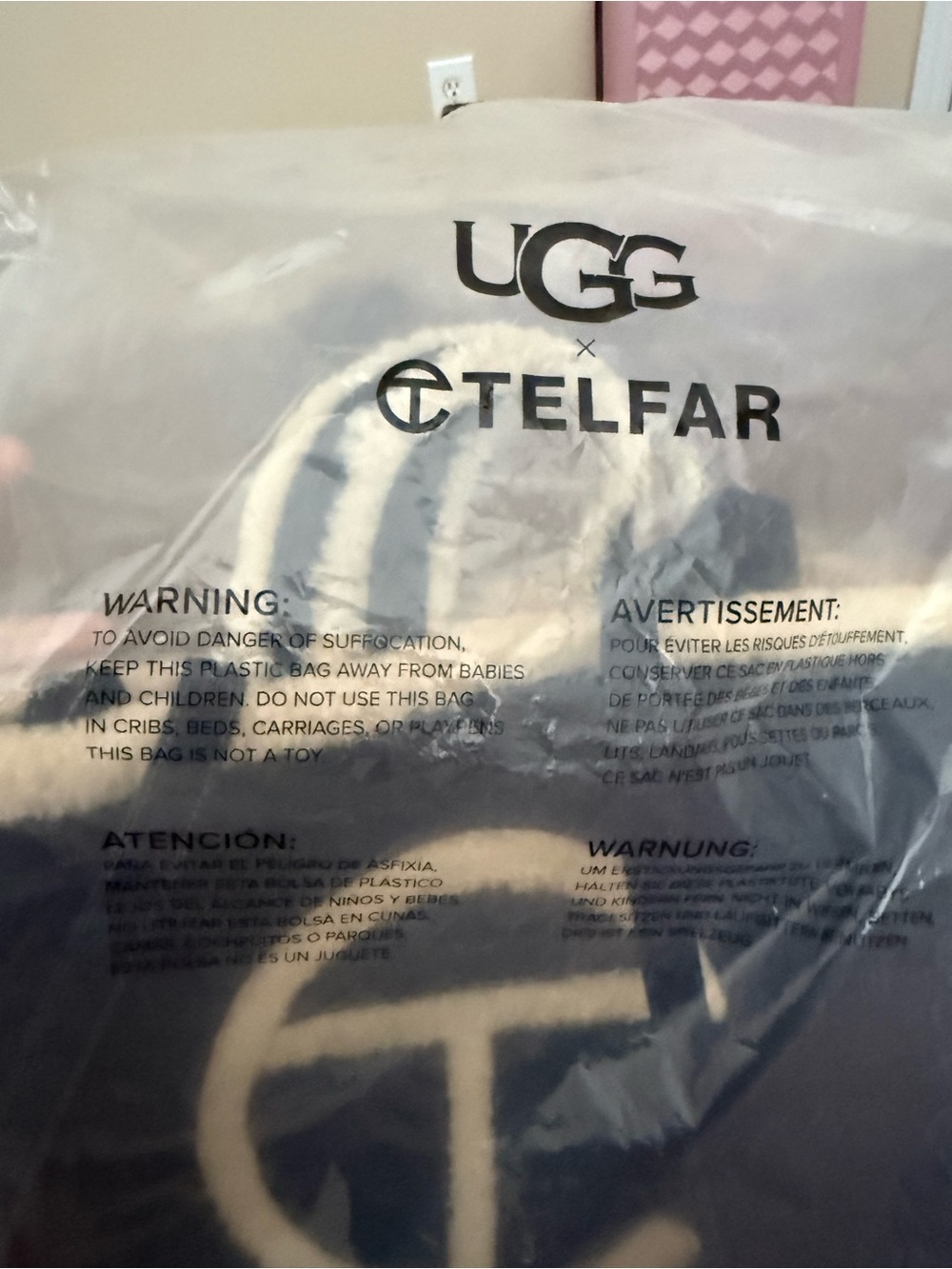 Telfar x UGG Large Shopper Navy Shearling-Trim Tote Bag - Picture 5 of 7